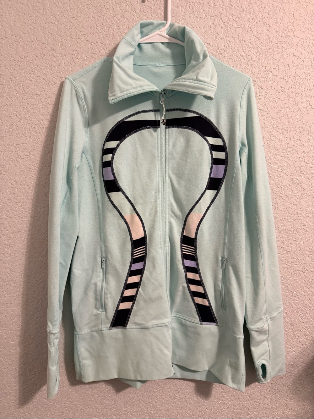 Lululemon In Stride Jacket Heathered Aquamarine Discover Stripe Size 10